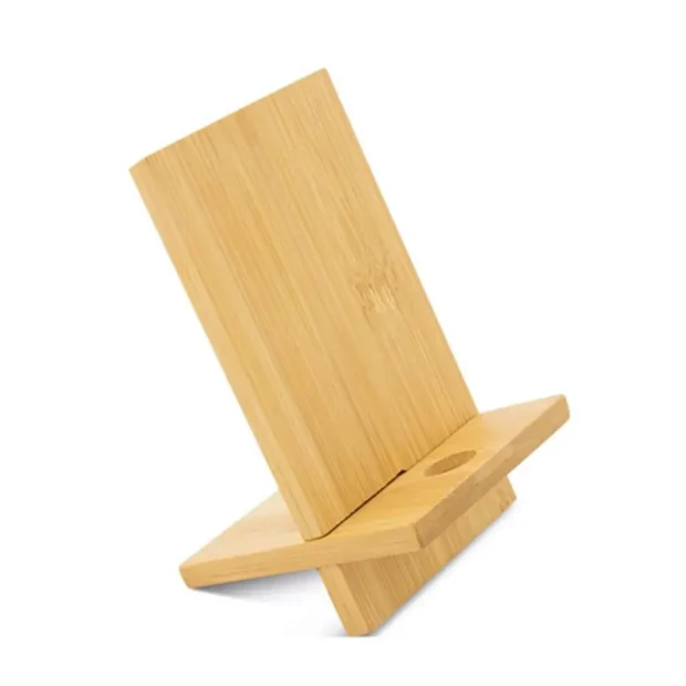 Suporte de telemóvel em bambu — 8 × 14 cm