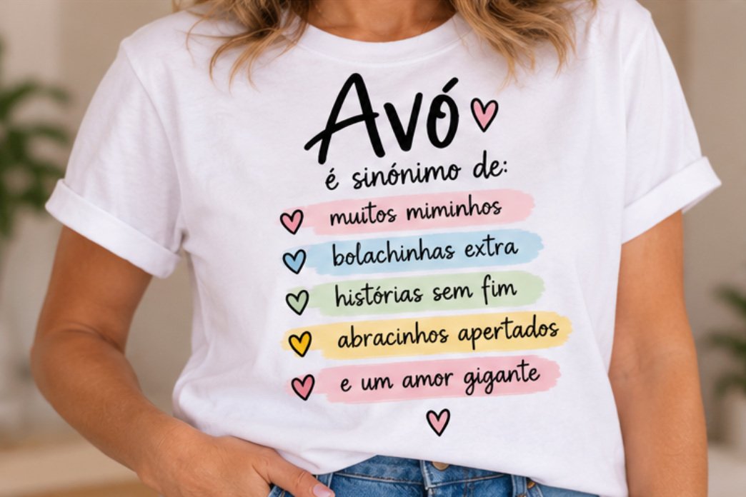 T-shirt Avó — Miminhos e Amor Gigante — exemplo da T-shirt branca personalizada The Cat’s